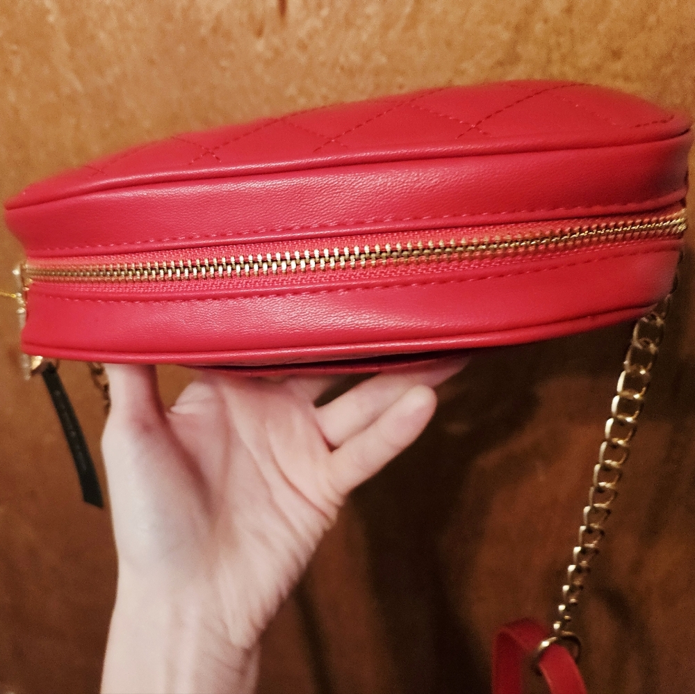 bebe Quilted Red Crossbody Bag with Gold Chain and Crystal Logo - Picture 12 of 16